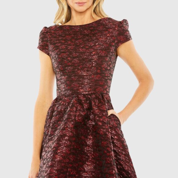 Mac Duggal 68623 Womens High Neck Ruby Red Brocade Bubble Hem Dress Gown - Picture 3 of 4